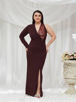 Miss Chase - Women Wine Solid/Plain Polyester Dress