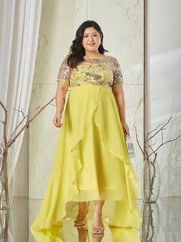 Miss Chase - Women Yellow Floral Georgette Dress