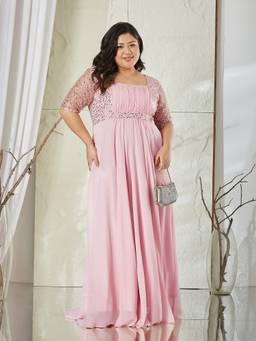 Miss Chase - Women Pink Embellished/Sequined Georgette Dress