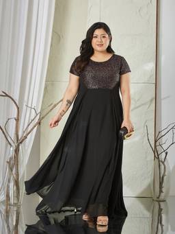 Miss Chase - Women Black Embellished/Sequined Georgette Dress