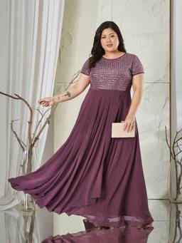 Miss Chase - Women Mauve Embellished/Sequined Crepe Dress