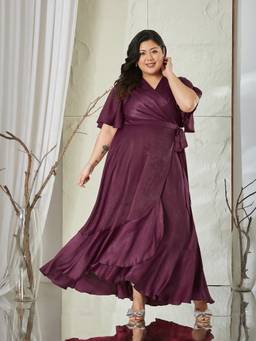Miss Chase - Women Wine Solid/Plain Satin Dress