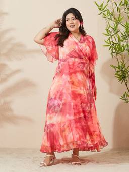 Miss Chase - Women Red Abstract Chiffon Dress