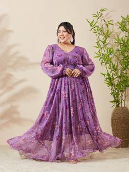 Miss Chase - Women Lavender Floral Chiffon Dress