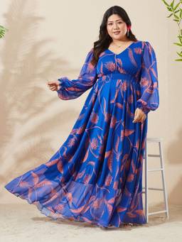 Miss Chase - Women Blue Floral Chiffon Dress