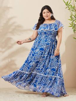 Miss Chase - Women Blue Floral Chiffon Dress