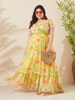 Miss Chase - Women Yellow Floral Chiffon Dress