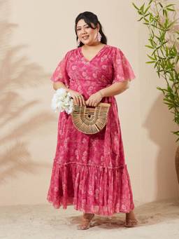 Miss Chase - Women Pink Floral Chiffon Dress