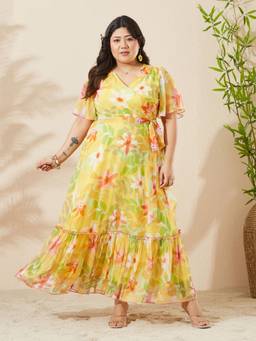 Miss Chase - Women Yellow Printed Chiffon Dress