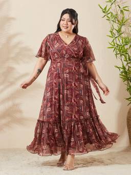 Miss Chase - Women Brown Floral Chiffon Dress