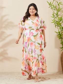 Miss Chase - Women White Floral Chiffon Dress