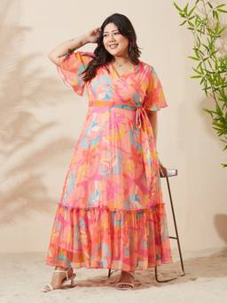 Miss Chase - Women Orange Floral Chiffon Dress