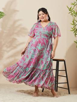 Miss Chase - Women Pink Floral Chiffon Dress