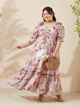 Miss Chase - Women Lavender Floral Georgette Dress