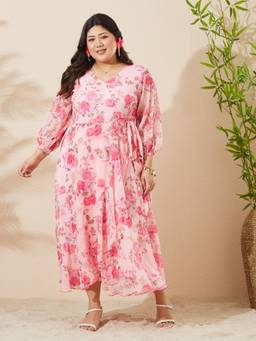 Miss Chase - Women Pink Floral Chiffon Dress