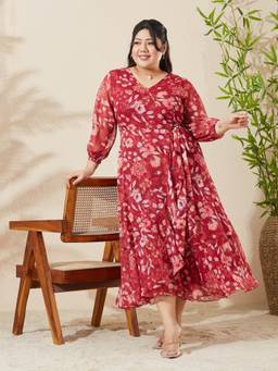 Miss Chase - Women Maroon Floral Chiffon Dress