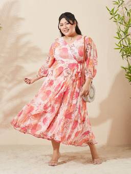 Miss Chase - Women Peach Floral Chiffon Dress