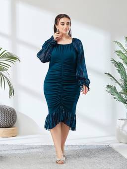 Miss Chase - Women Teal Solid/Plain Polyester Dress