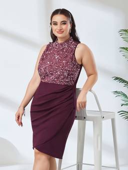 Miss Chase - Women Purple Embellished/Sequined Polyester Dress