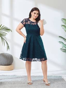 Miss Chase - Women Teal Self Design Polyester Dress