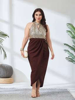 Miss Chase - Women Wine Solid/Plain Polyester Dress