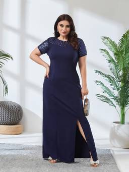Miss Chase - Women Navy Blue Solid/Plain Polyester Dress