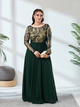 Miss Chase - Women Green Solid/Plain Georgette Dress