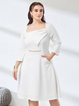Miss Chase - Women Off White Solid/Plain Polyester Dress