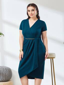 Miss Chase - Women Teal Solid/Plain Polyester Dress