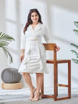 Miss Chase - Women Off White Solid/Plain Polyester Dress
