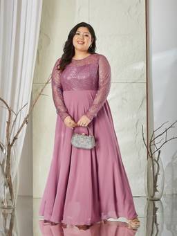 Miss Chase - Women Mauve Solid/Plain Georgette Dress