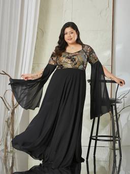 Miss Chase - Women Black Embellished/Sequined Georgette Dress