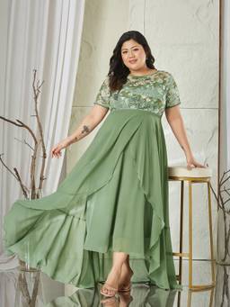 Miss Chase - Women Green Embellished/Sequined Georgette Dress