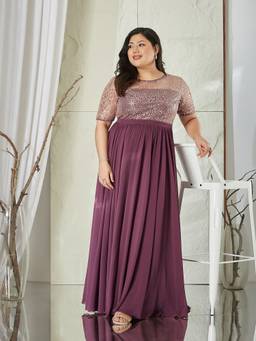 Miss Chase - Women Mauve Embellished/Sequined Polyester Dress