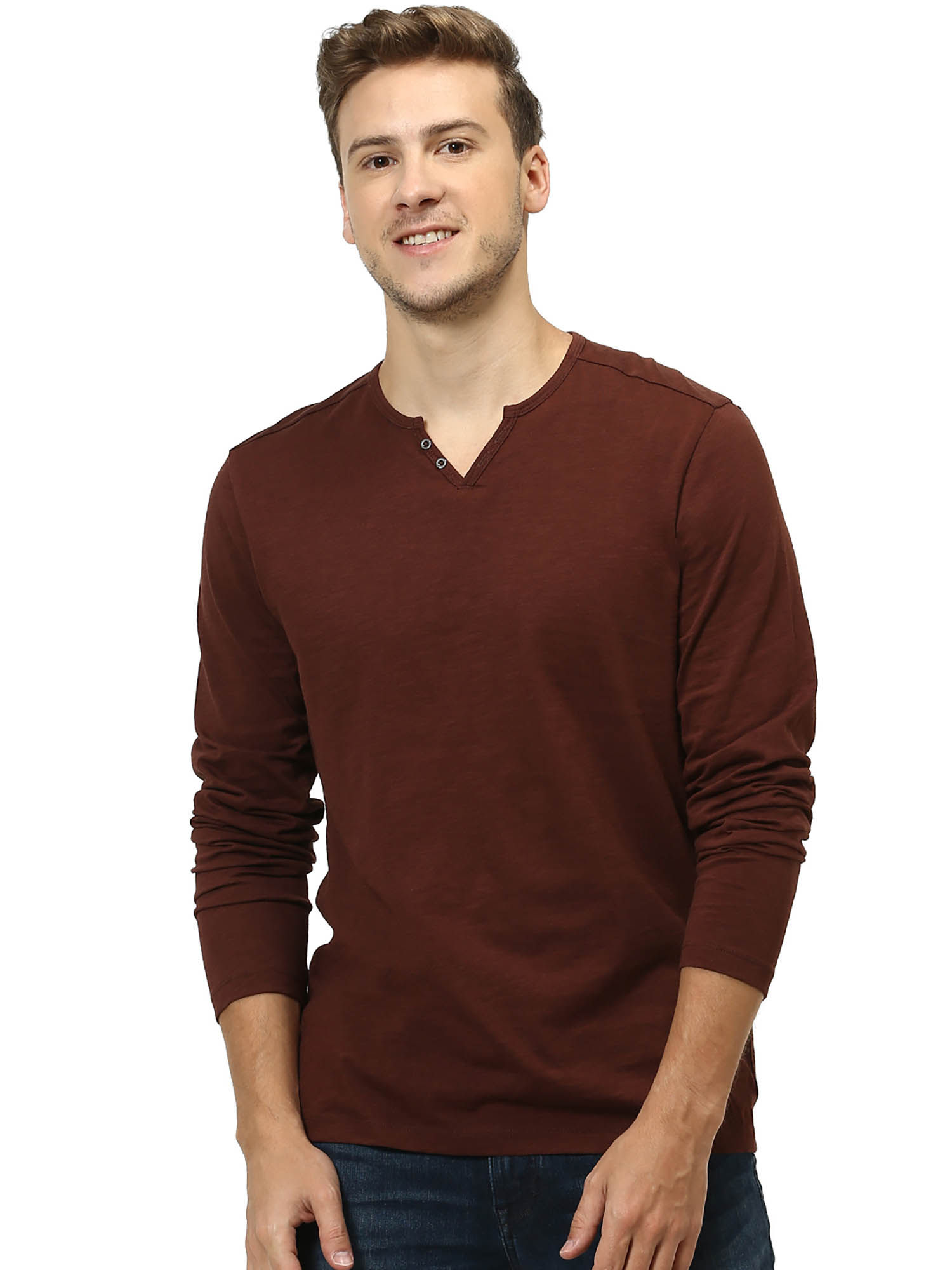 Celio Maroon Full Sleeves Solid T-Shirt 