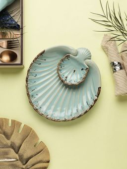 VarEesha - Tranquil Blue Ceramic Round Petal Chip n Dip Serving Platter