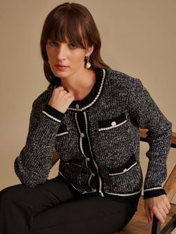 Kazo - Textured Cardigan with Chain Trim