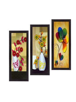 eCraftIndia - Decorative Floral Botanical Pot Texture Uv Art Painting (Set Of 3)