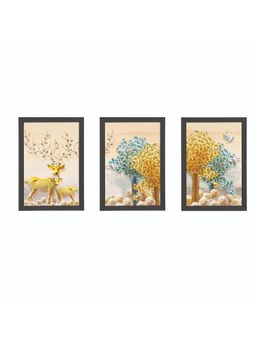 eCraftIndia - Colorful Trees and Deer Texture Uv Art Paintings (Set Of 3)