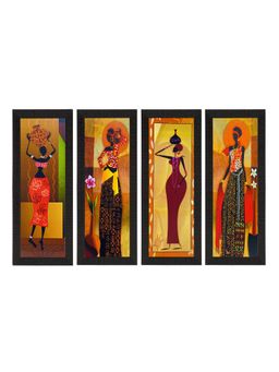 eCraftIndia - Tribal Women Texture Uv Art Paintings (Set Of 4)