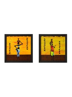 eCraftIndia - Tribal Lady Texture Uv Art Painting (Set Of 2)
