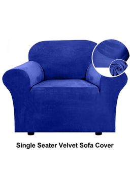 Cortina - Navy Blue Velvet Stretchable Sofa Cover with Arms