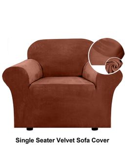 Cortina - Brown Velvet Stretchable Sofa Cover with Arms