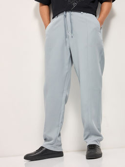 The Bear House - Mens Baggy Fit Grey Solid Casual Trouser
