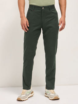 The Bear House - Mens Slim Fit Green Solid Casual Trouser