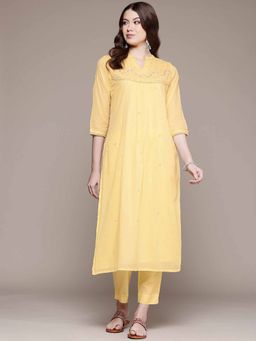 Readiprint - A-Line Style Cotton Mulmul Fabric Mustard Color Kurta and Pant (Set of 2)