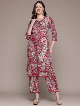 Readiprint - Straight Style Cotton Fabric Red Color Kurta with Pant (Set of 2)