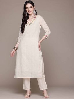 Readiprint - Straight Style Cotton Fabric Off White Color Kurta and Pant (Set of 2)