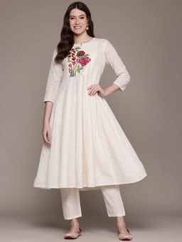 Readiprint - Anarkali Style Cotton Fabric Off White Color Kurta and Pant (Set of 2)
