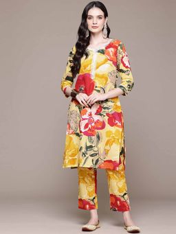 Readiprint - Straight Style Cotton Fabric Yellow Color Kurta and Pant (Set of 2)